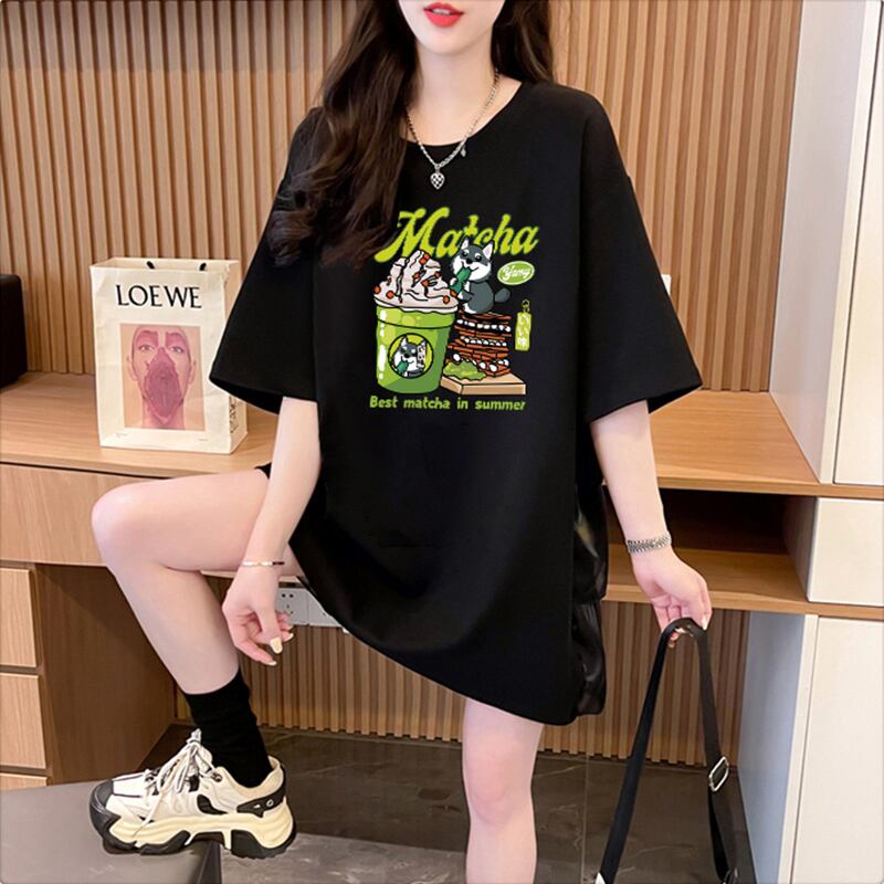 着回し力抜群 切り替え プリント ロング Tシャツ ゆったり半袖 Tシャツ ＜S-8498＞