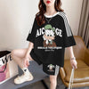 カジュアル レトロ プリント Tシャツ + ショートパンツ セットアップ <S-13185>