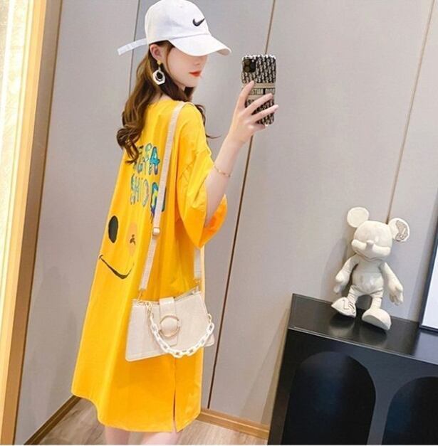 好感度UP ゆったりロング丈 カジュアル 切り替え 三色 半袖Tシャツ＜S-8166＞