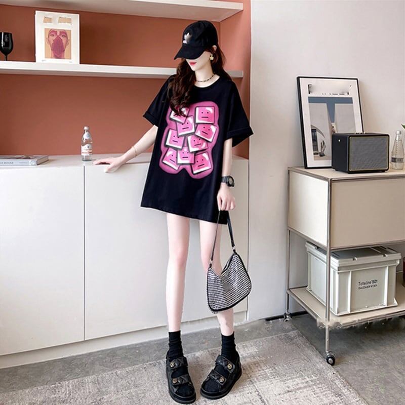 オシャレ度満点 ラウンドネック カジュアル プリント Tシャツ カットソー＜S-3064＞