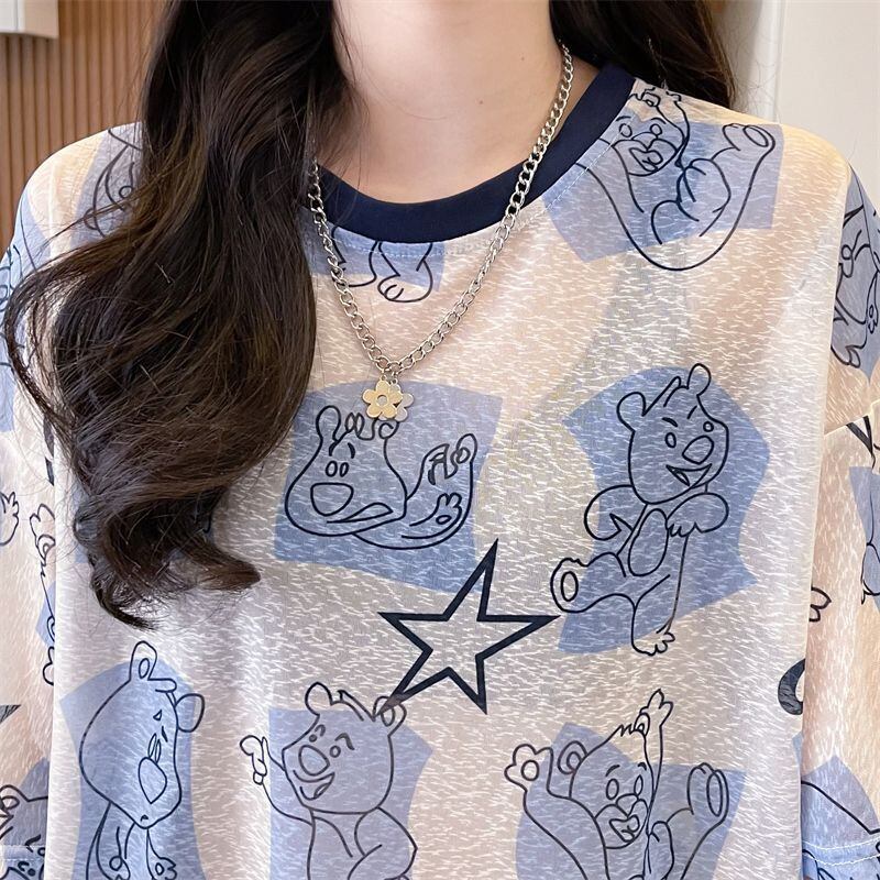 【半額！期間限定！！】絶対流行 キュート カジュアル プリント 日焼け止め 半袖Tシャツ＜S-8576＞