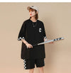超人気  ルーズ アメリカンスタイルのカジュアルなクロップドジャケット<S-5164> 半袖Ｔシャツⅹパンツセット全2色 <S-8209>