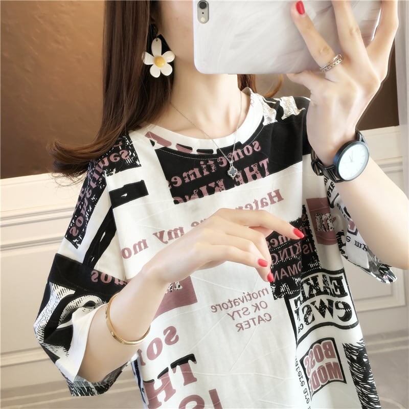 カジュアル ラウンドネック オシャレ度満点 プリント Tシャツ カットソー＜S-2947＞