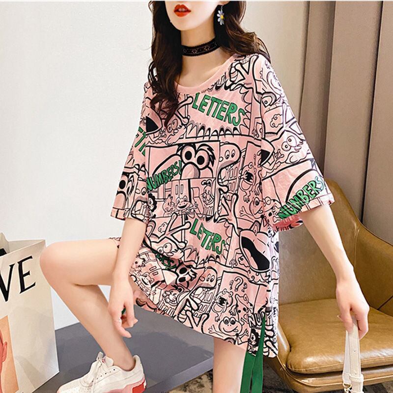 超人気 アバンギャルド 個性派 ラウンドネック プリント全2色 半袖Tシャツ<S-8720>