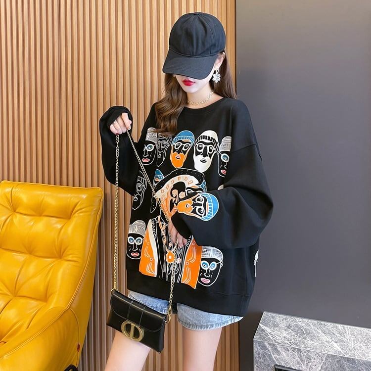 韓国系 プリント グラフィック 三色 スウェット トップス＜S-4023＞