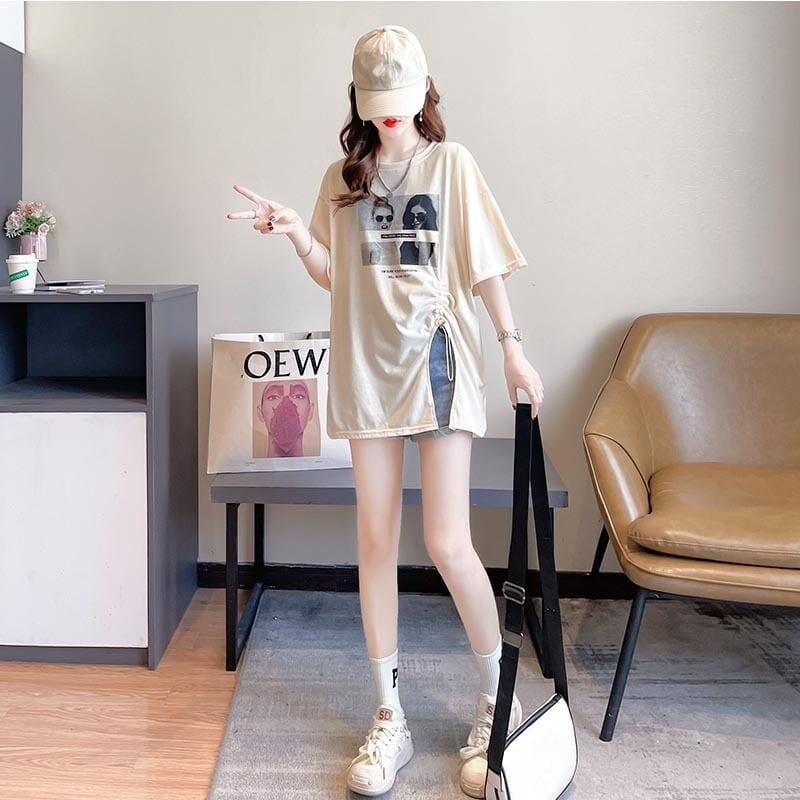 合わせやすい 切り替え チャーミング プリント Tシャツ カットソー＜S-3651＞