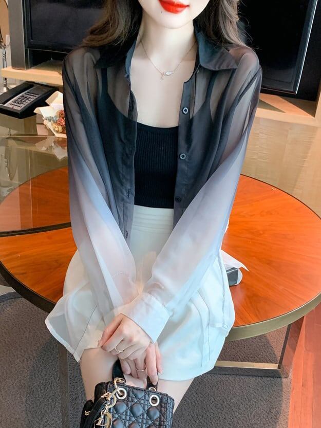 美人度アップ ルーズ オシャレ度満点 透け感 日焼け対策 シャツ ブルゾン＜S-8048＞
