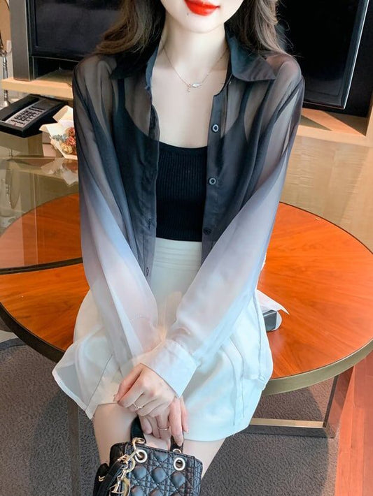 美人度アップ ルーズ オシャレ度満点 透け感 日焼け対策 シャツ ブルゾン＜S-8048＞