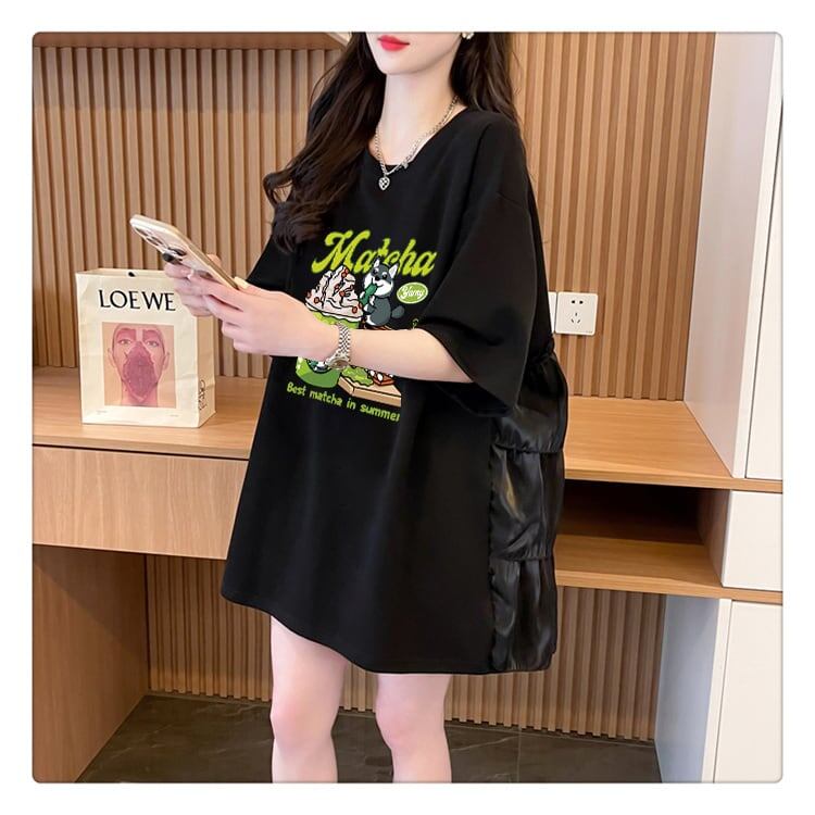 着回し力抜群 切り替え プリント ロング Tシャツ ゆったり半袖 Tシャツ ＜S-8498＞