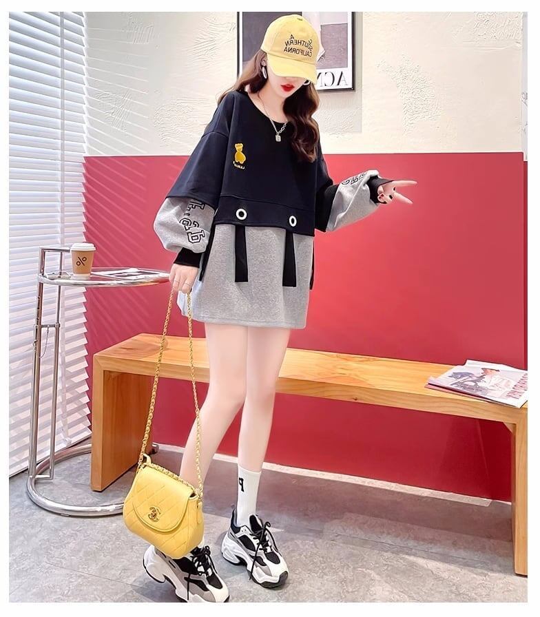 美人度アップ 配色 クマちゃん刺 切り替え 三色スウェット＜S-4070＞