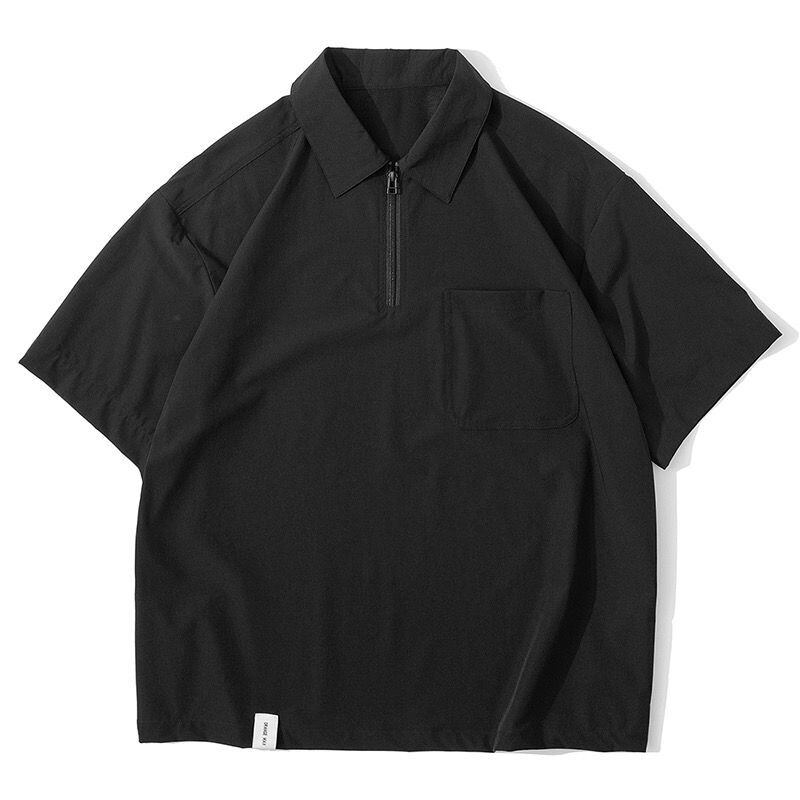ルーズシルエット ハーフジップ 速乾 半袖 Tシャツ<S-13119>