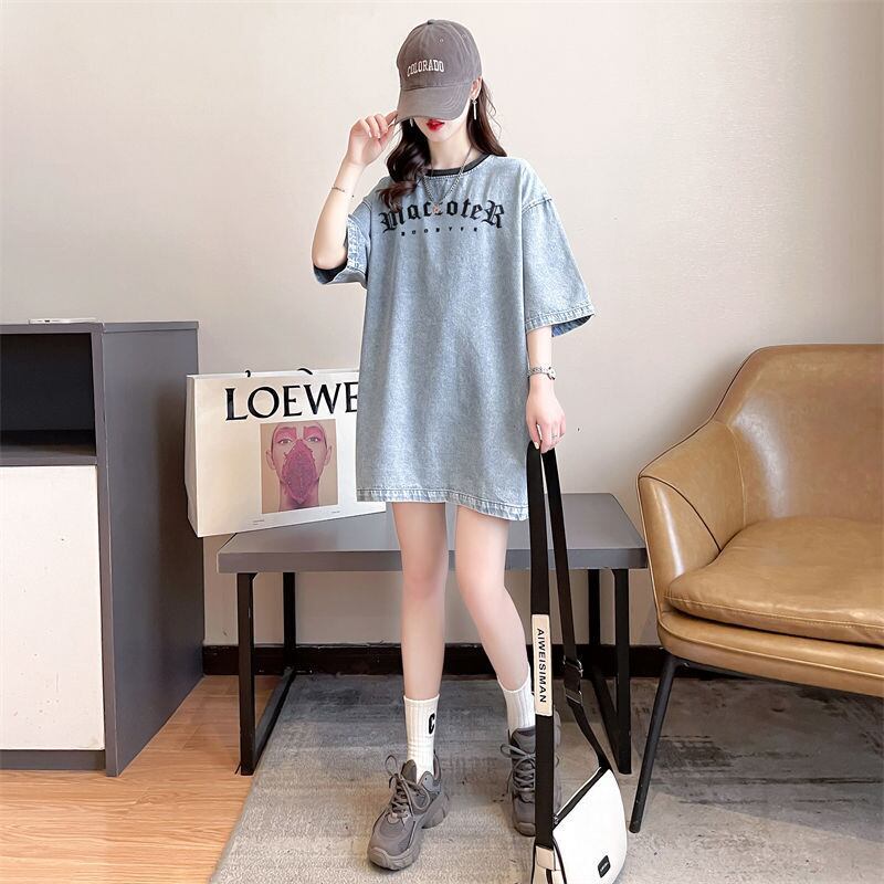 人気商品再入荷 アバンギャルド 着回し力抜群 ルーズ デニム 半袖Tシャツ<S-8804>