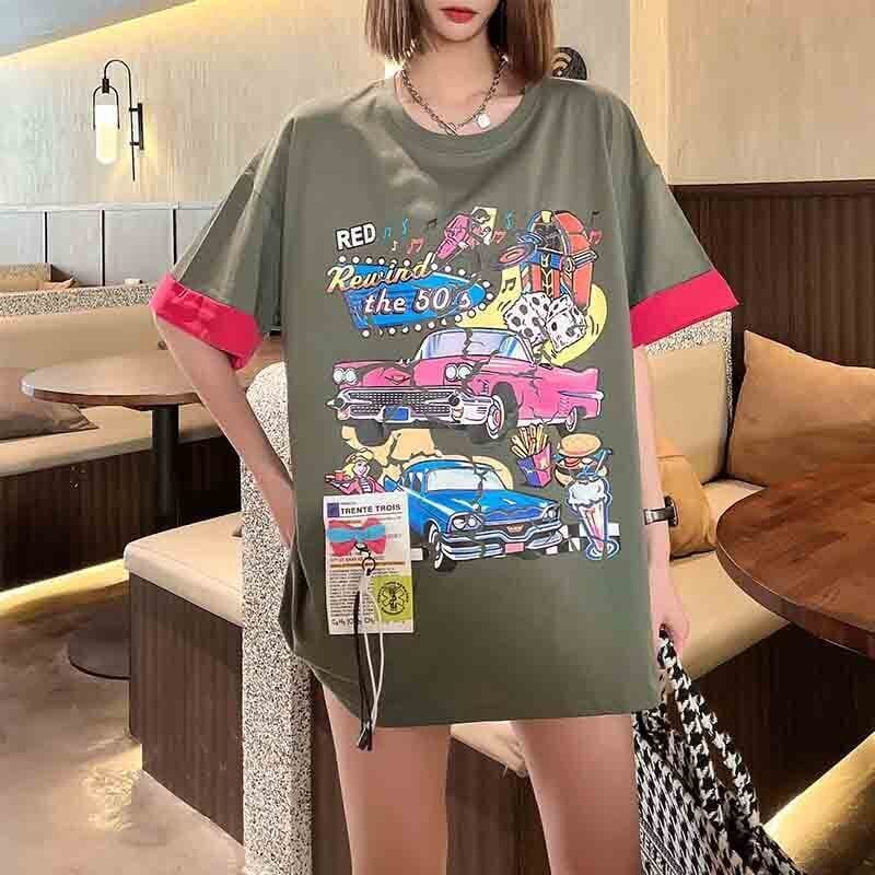 着心地抜群 カートゥーンプリント 美感いっぱい Tシャツ カットソー＜S-3126＞