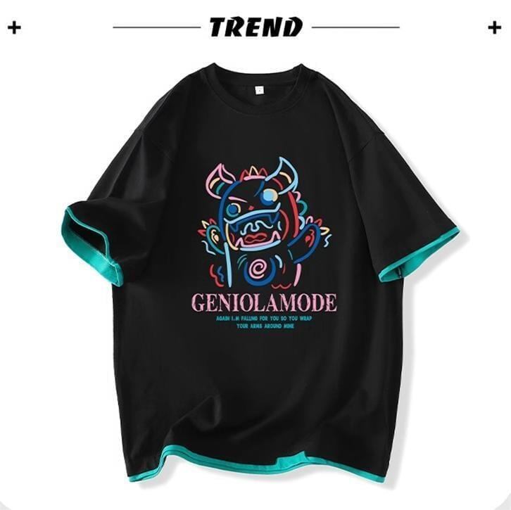 ユニセックスピュアコットン漫画プリント半袖Tシャツ<S-5115>