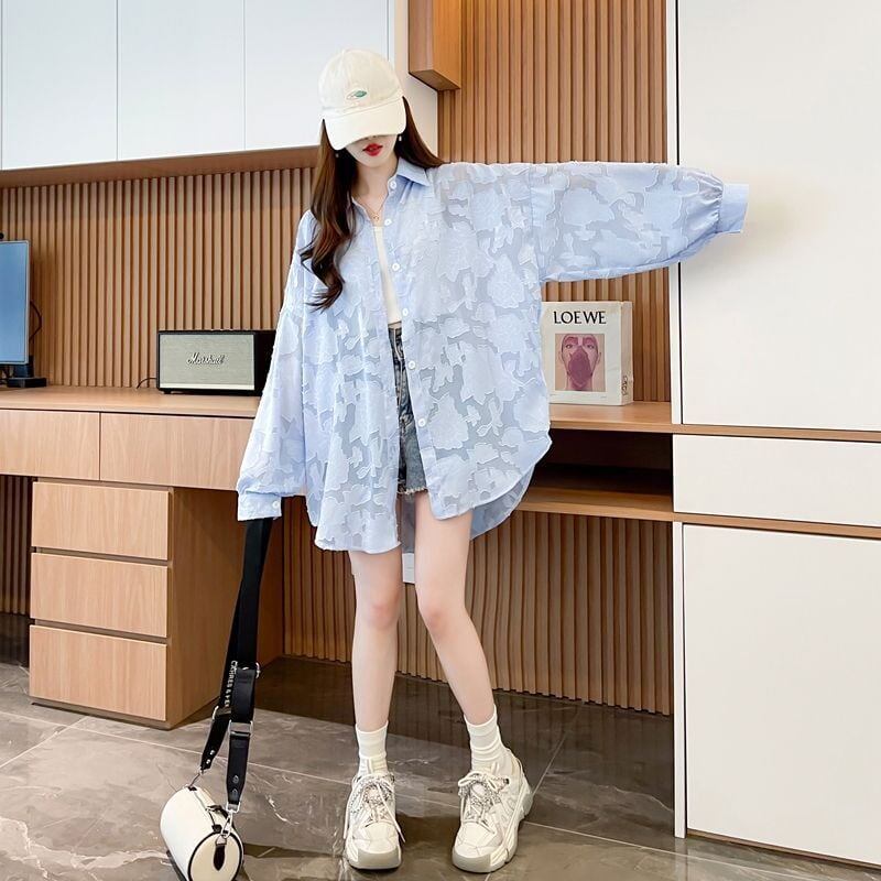 売り切れ必至 シンプル 超人気 透け感 日焼け対策 全2色 シャツ ＜S-8546＞