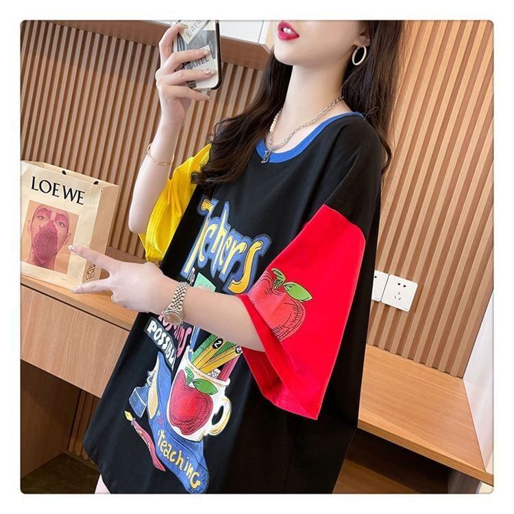 おすすめ アルファベット 個性派 プリントTシャツ ゆったり半袖＜S-8090＞