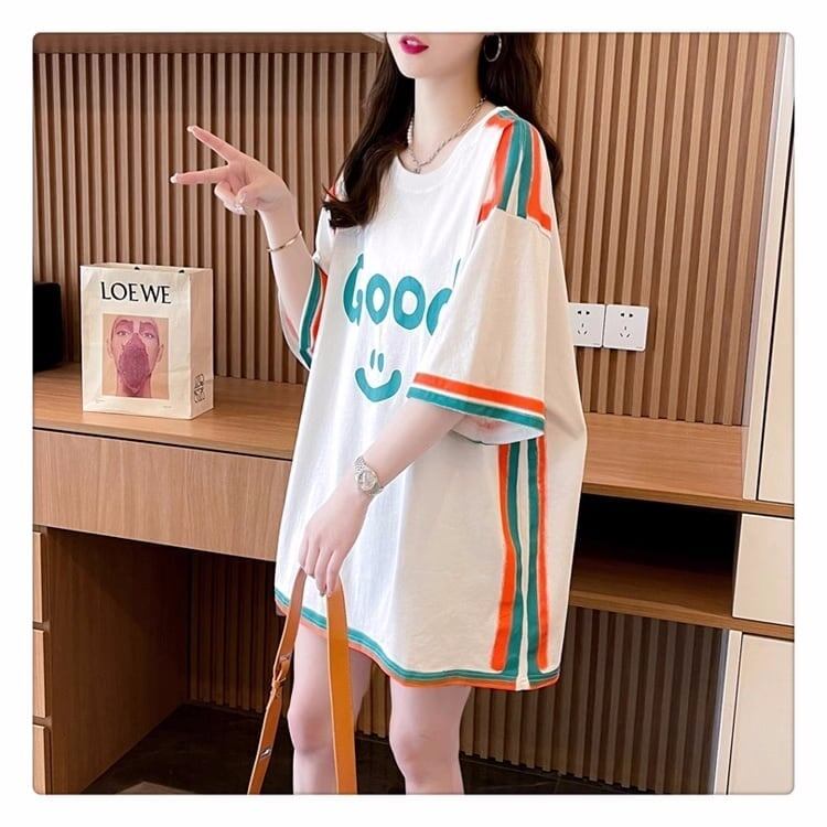 おすすめ プリント アルファベット ロング Tシャツ ゆったり半袖 ＜S-2881＞