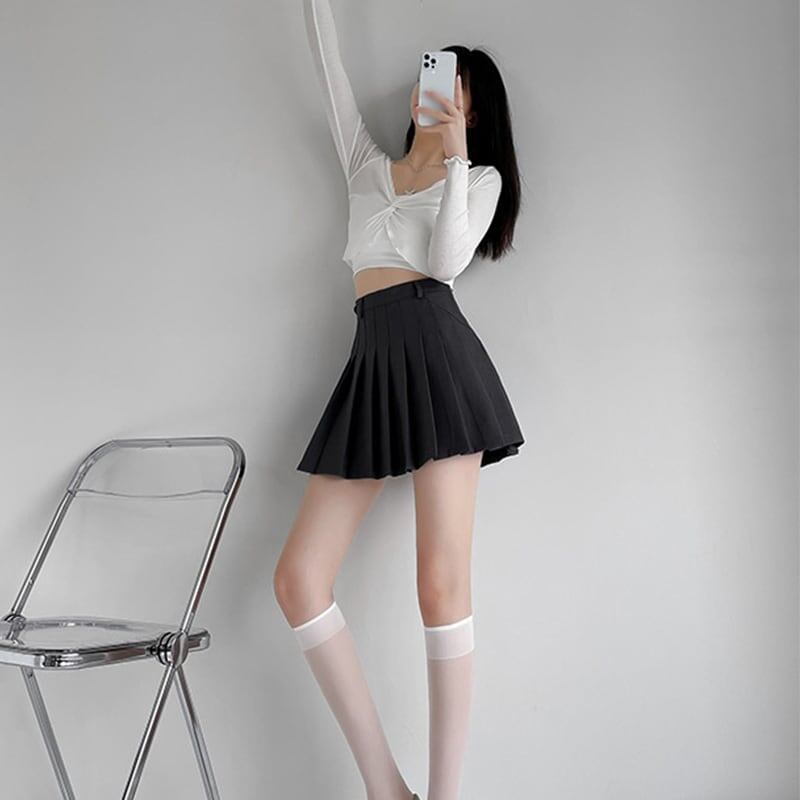 好感度満載 無地 美感いっぱい ハイウエスト プリーツ ボトムス＜S-2907＞