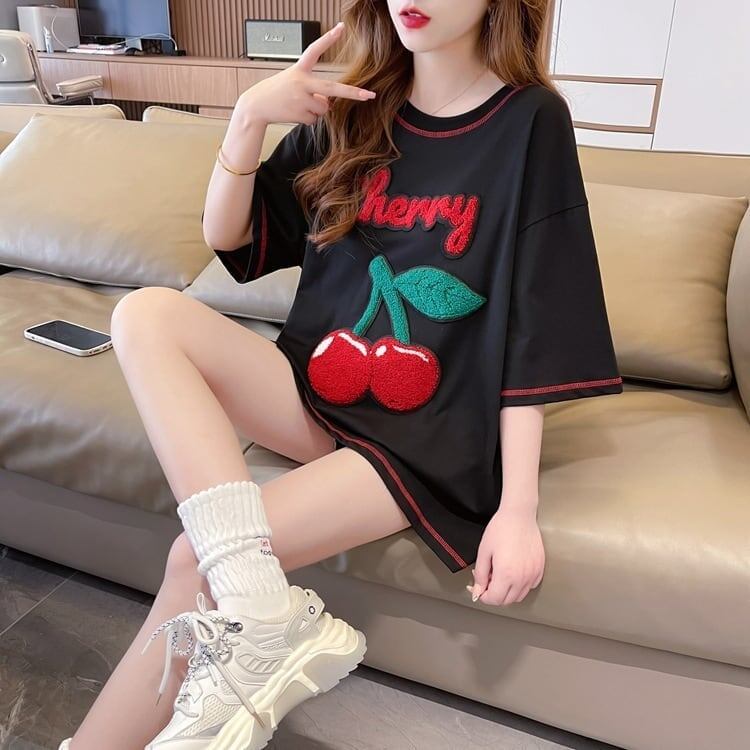 おすすめ新作 Tシャツ チェリー刺 ゆったり半袖＜S-2971＞