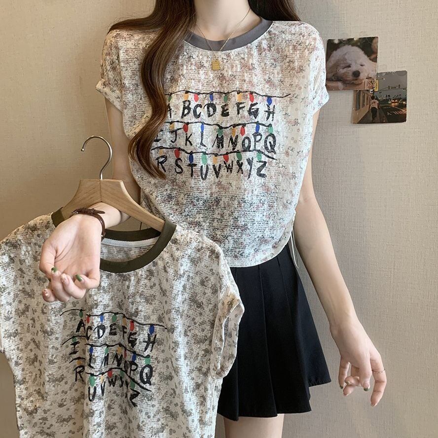 好感度UP カジュアル 大人可愛い プリント 全2色 半袖 Tシャツ＜S-8822＞