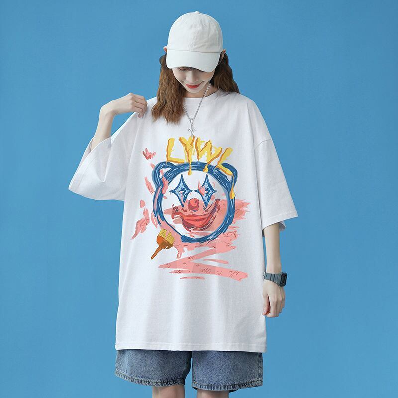 話題沸騰中 ゆったり カジュアル プリント 2色半袖Tシャツ＜S-8159＞