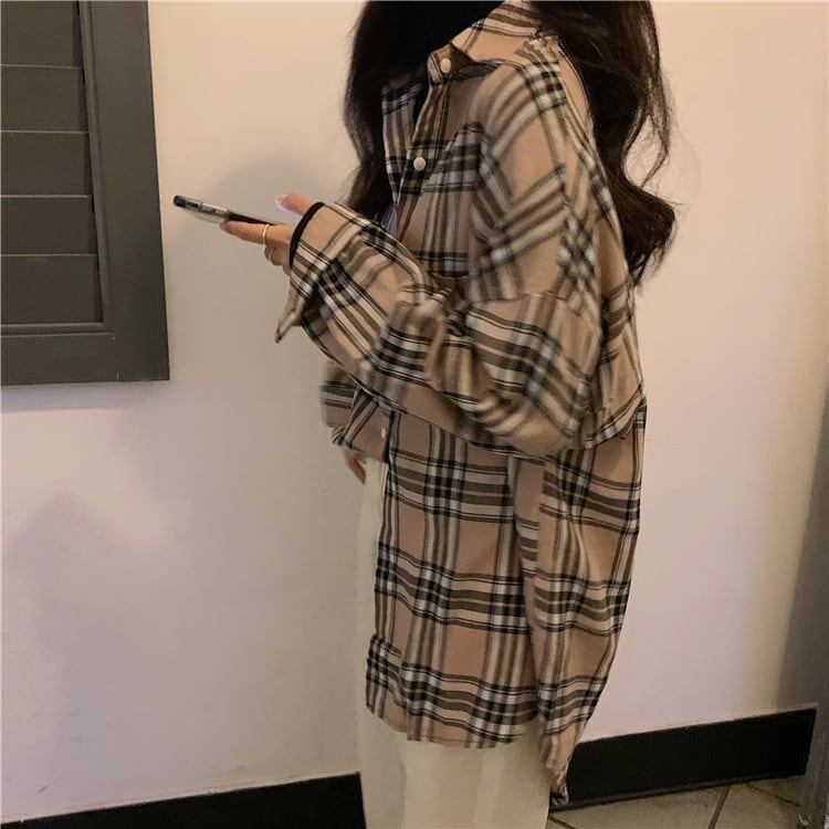 デザイン感 POLOネック チャーミング チェック柄 シャツ ブラウス＜S-2640＞
