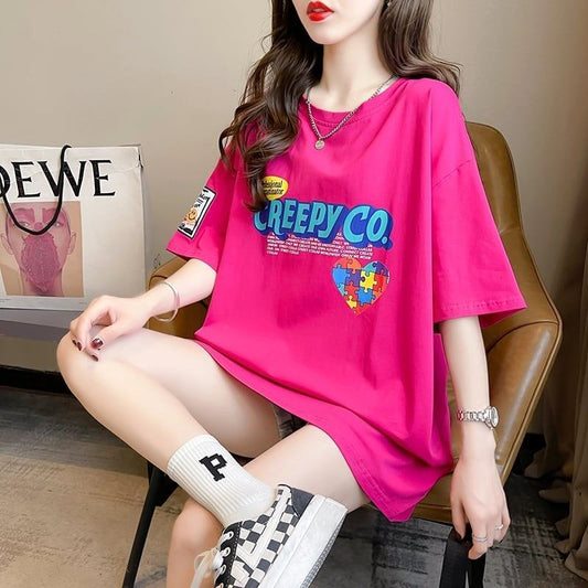 デザイン感 切り替え チャーミング プリント Tシャツ カットソー＜S-3409＞