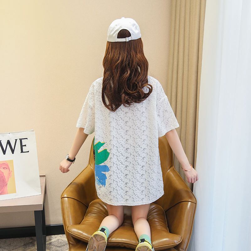 美人度アップ 透かし彫り レース ルーズ 半袖 Tシャツ ＜S-8671＞