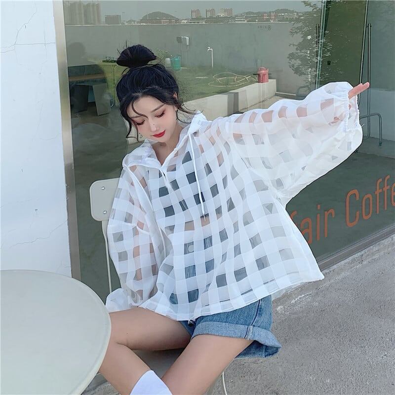 大人気 チェック柄 ゆったり 日焼け対策 UVカット 冷房対策 着?せ 長袖 フード付き シャツ ＜S-1910＞