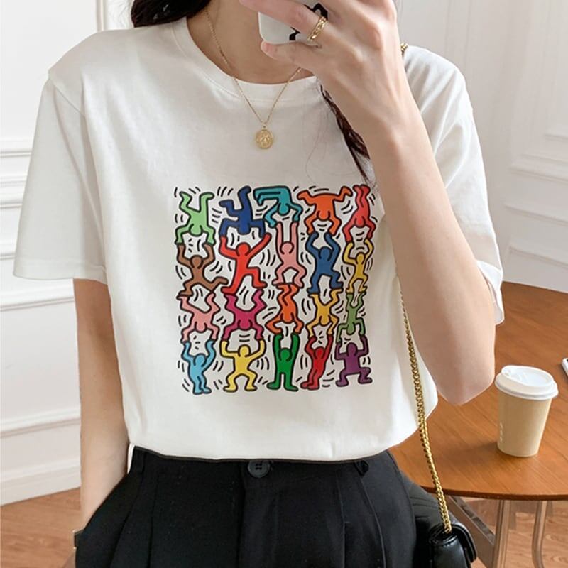 オシャレ度満点 切り替え 着心地抜群 プリント Tシャツ カットソー＜S-3408＞