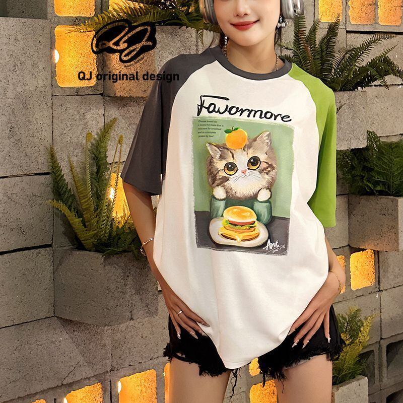 話題沸騰中 プリント切り替え 新作 全2色 半袖Tシャツ カットソー ＜S-8682＞