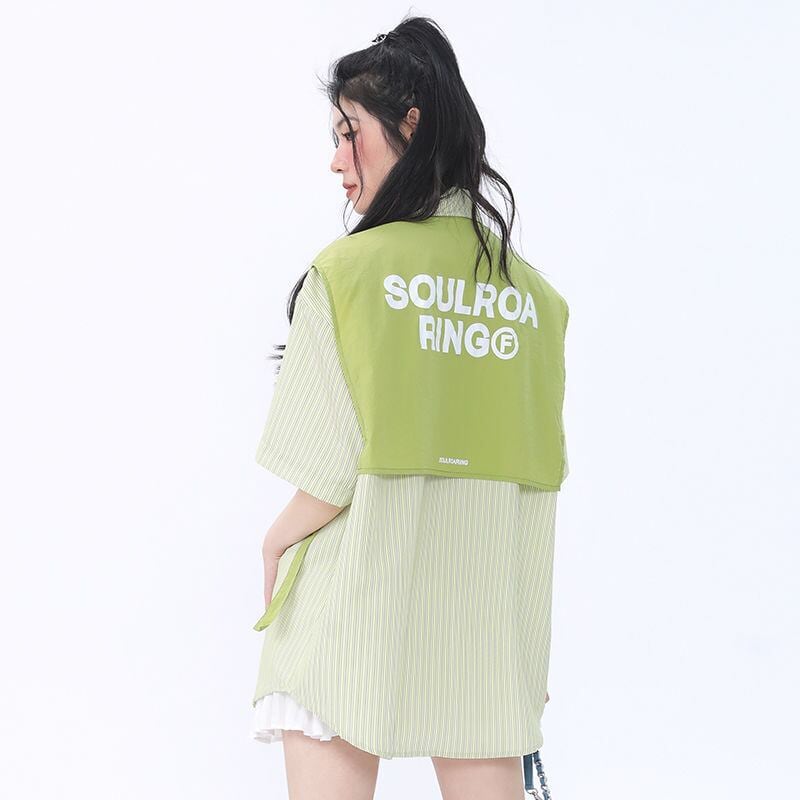 期間限定 ファッション 個性派 レイヤード風 切り替え プリント全3色 男女兼用 半袖Tシャツ<S-9044>