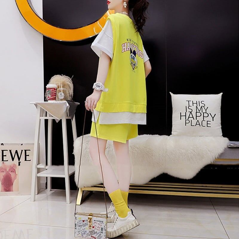 ルーズ 切り替え 美人度アップ Tシャツ＋ショートパンツ セットアップ＜S-3310＞