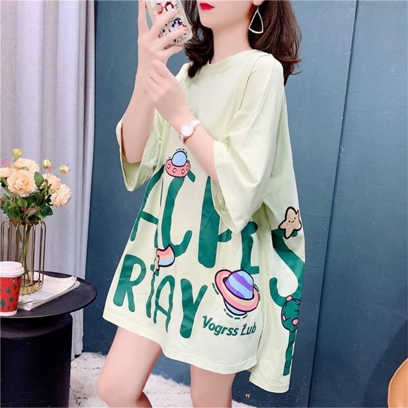 ファッション 切り替え 美人度アップ プリント Tシャツ カットソー＜S-3636＞