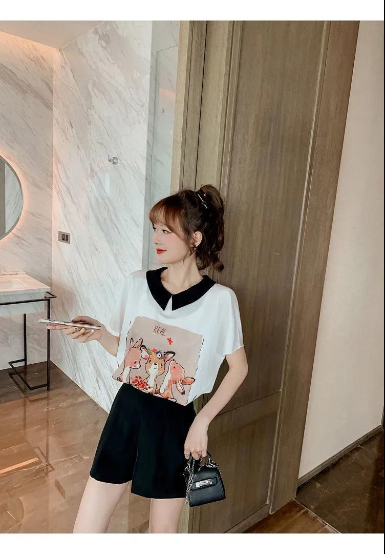 美人度アップ シフォン スウィート 半袖 Tシャツ ショートパンツ セットアップ ＜S-9234＞