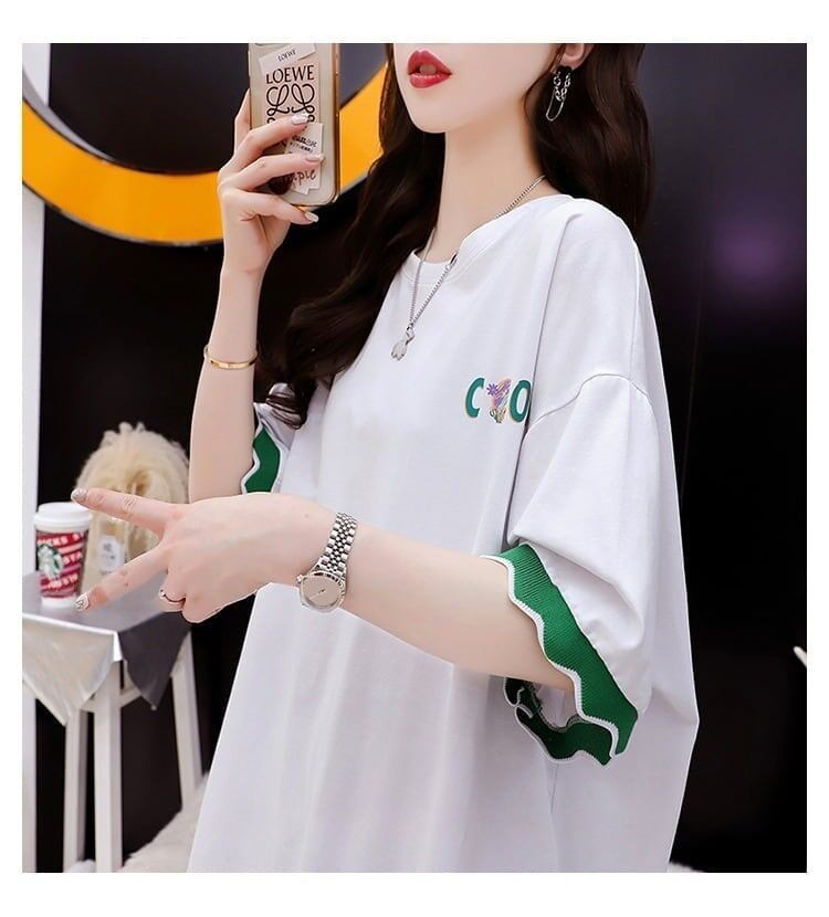 アルファベット プリント ドロップショルダー ロングTシャツ ゆったり＜S-2888＞