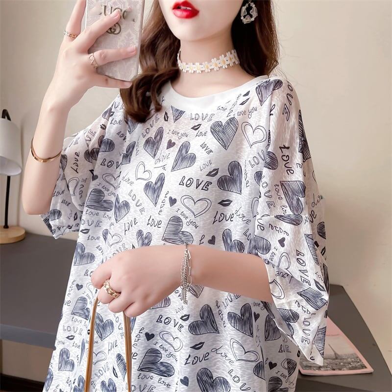 元気いっぱい ラウンドネック ゆったり トップス 半袖 Tシャツワンピース ＜S-2100＞