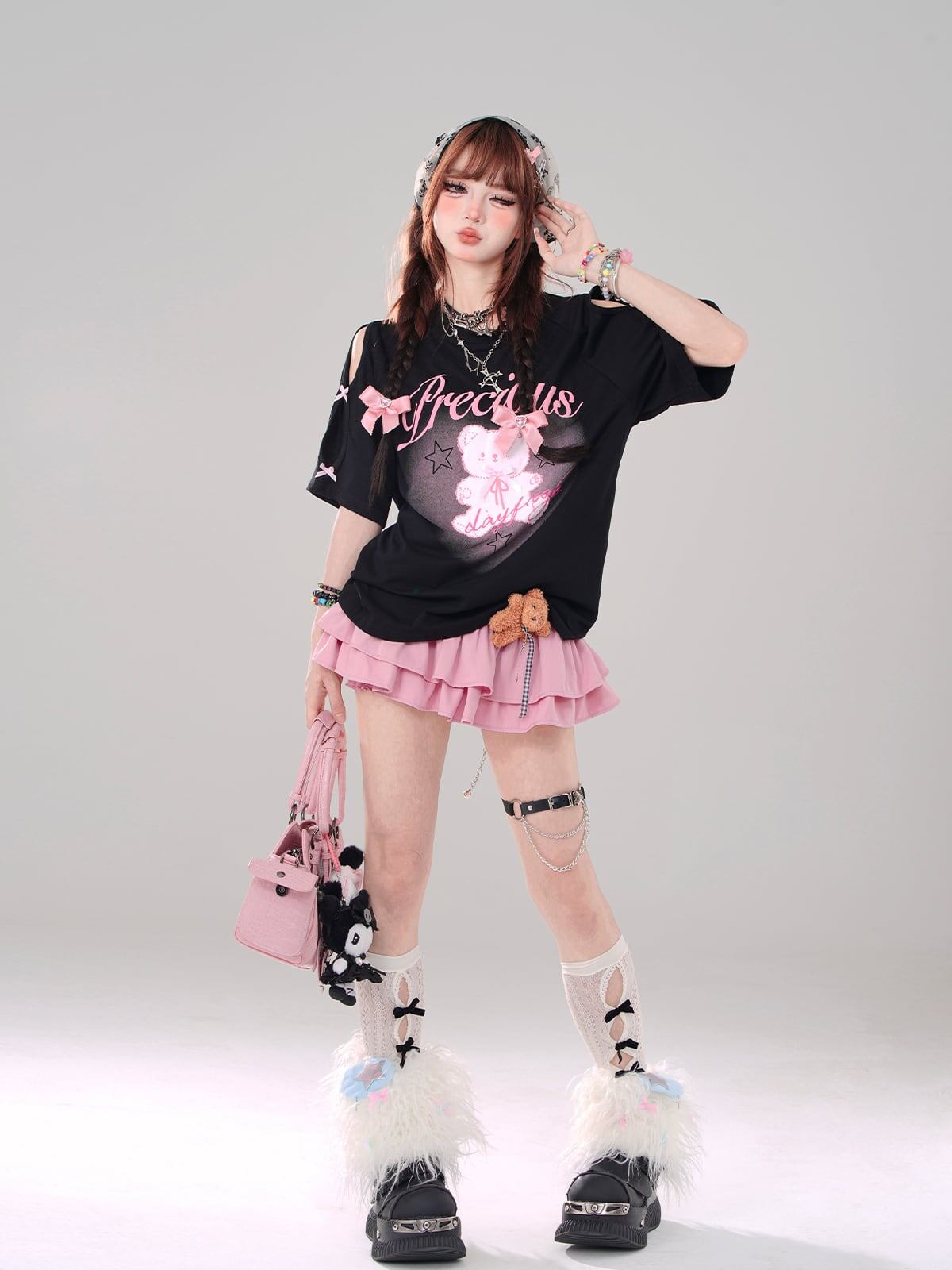 着回し力抜群 レース スウィートプリント 全2色 半袖Tシャツ ＜S-8711＞