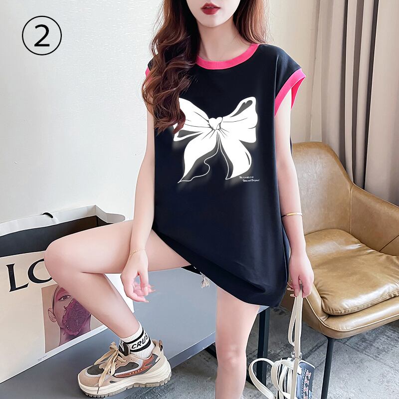超人気 プリント全4色 軽い生地が夏にぴったり！ ノースリーブ Tシャツ カットソー＜S-9075＞