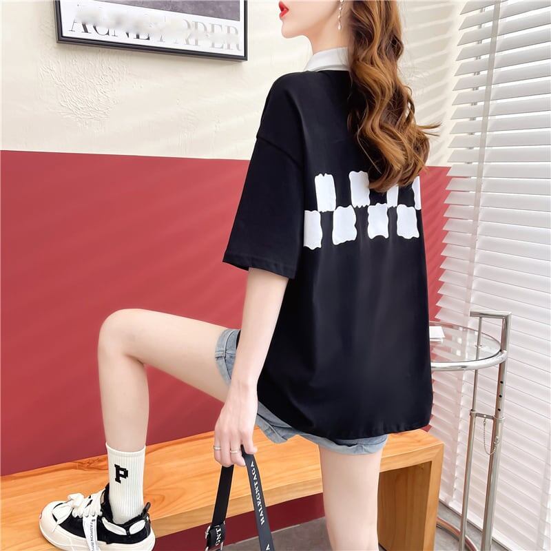デザイン感 切り替え チャーミング プリント Tシャツ カットソー＜S-3586＞
