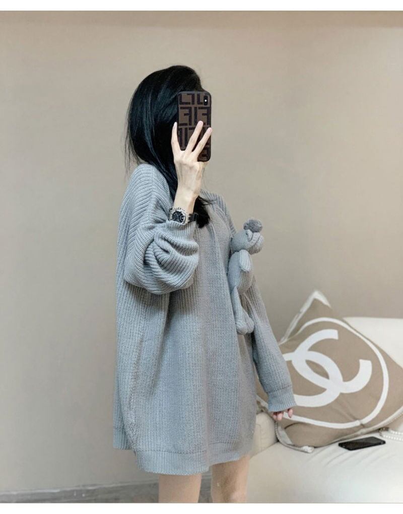 気質満点ぬいぐるみ付きグレーゆったりニットセーター＜S-4659＞