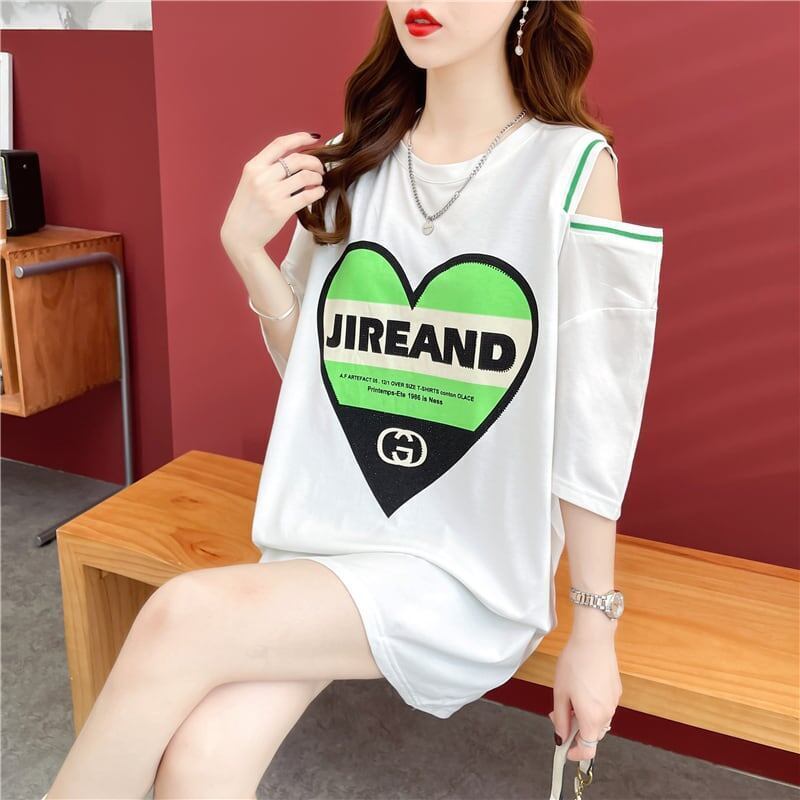 スタイリッシュ 切り替え 一目惚れ プリント Tシャツ カットソー＜S-3521＞