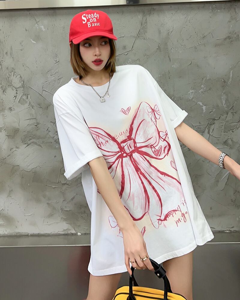 個性的なデザイン プリント ラウンドネック 半袖 Tシャツ カットソー＜S-8273＞