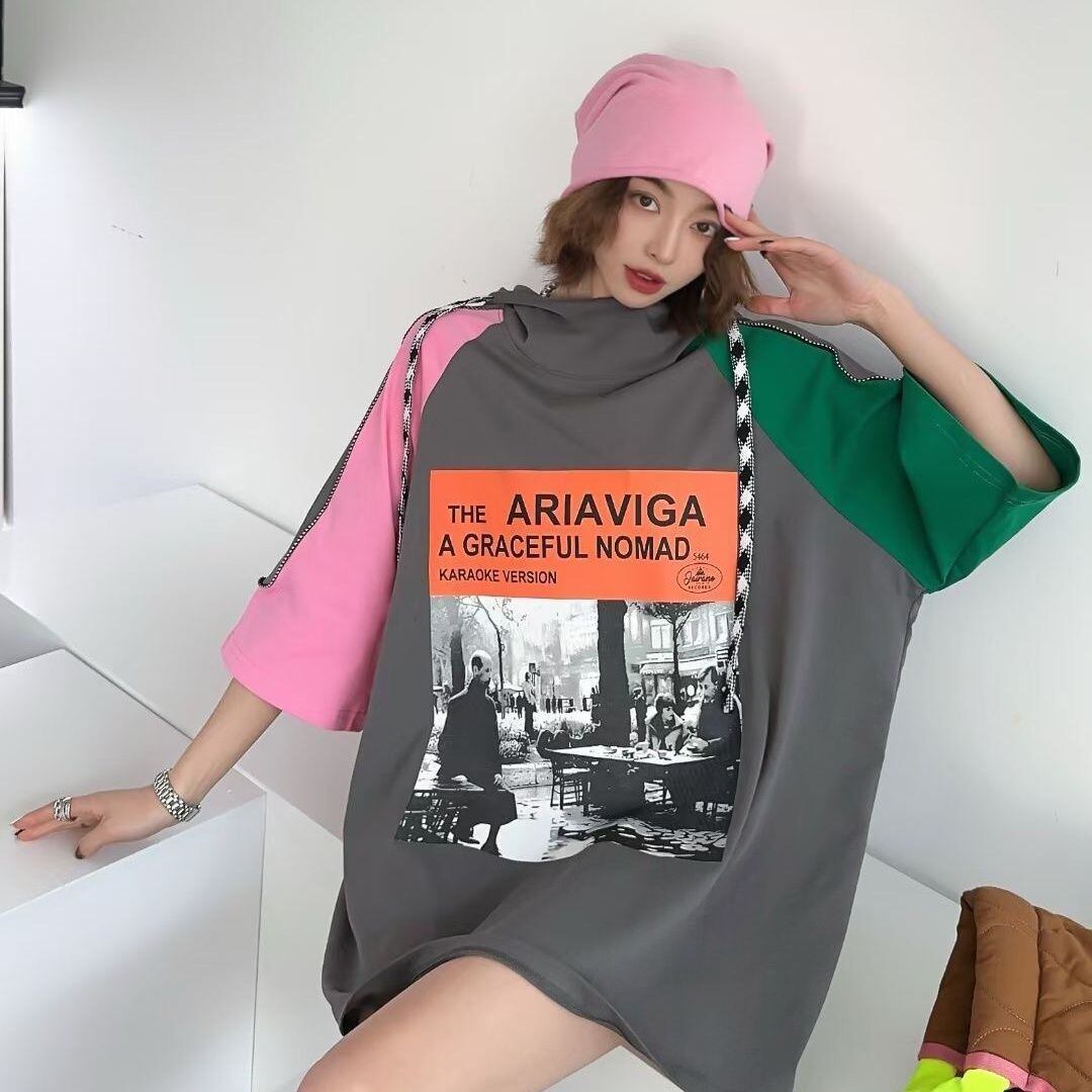 売り切れ必至 プリント カジュアル 切り替え 半袖Tシャツ カットソー＜S-8257＞
