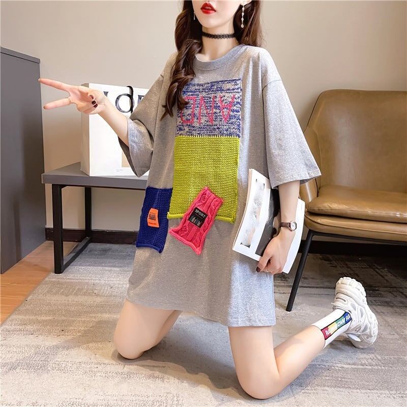 【半額！期間限定！！】ゆったりロング丈切り替え三色半袖Tシャツ＜S-1565＞