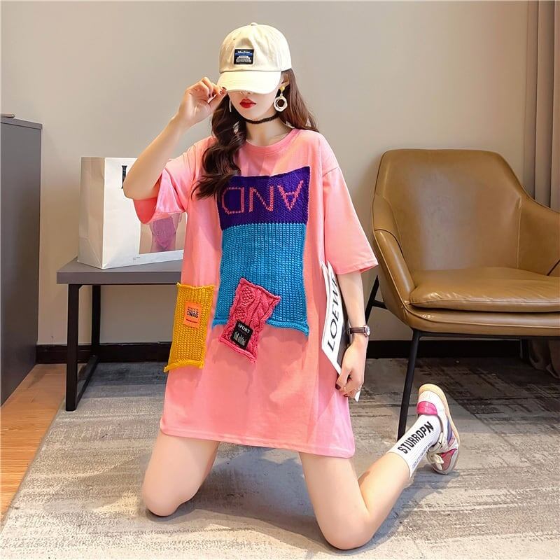【半額！期間限定！！】ゆったりロング丈切り替え三色半袖Tシャツ＜S-1565＞