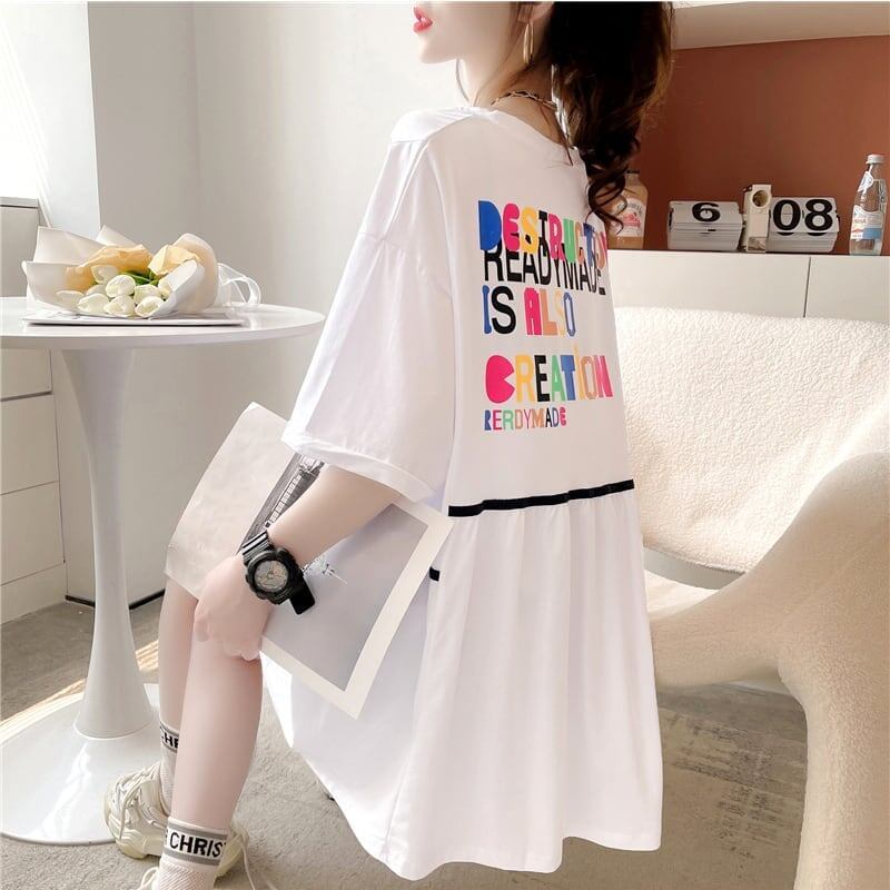 着心地抜群 切り替え 女性力を高める プリント Tシャツ カットソー＜S-3655＞