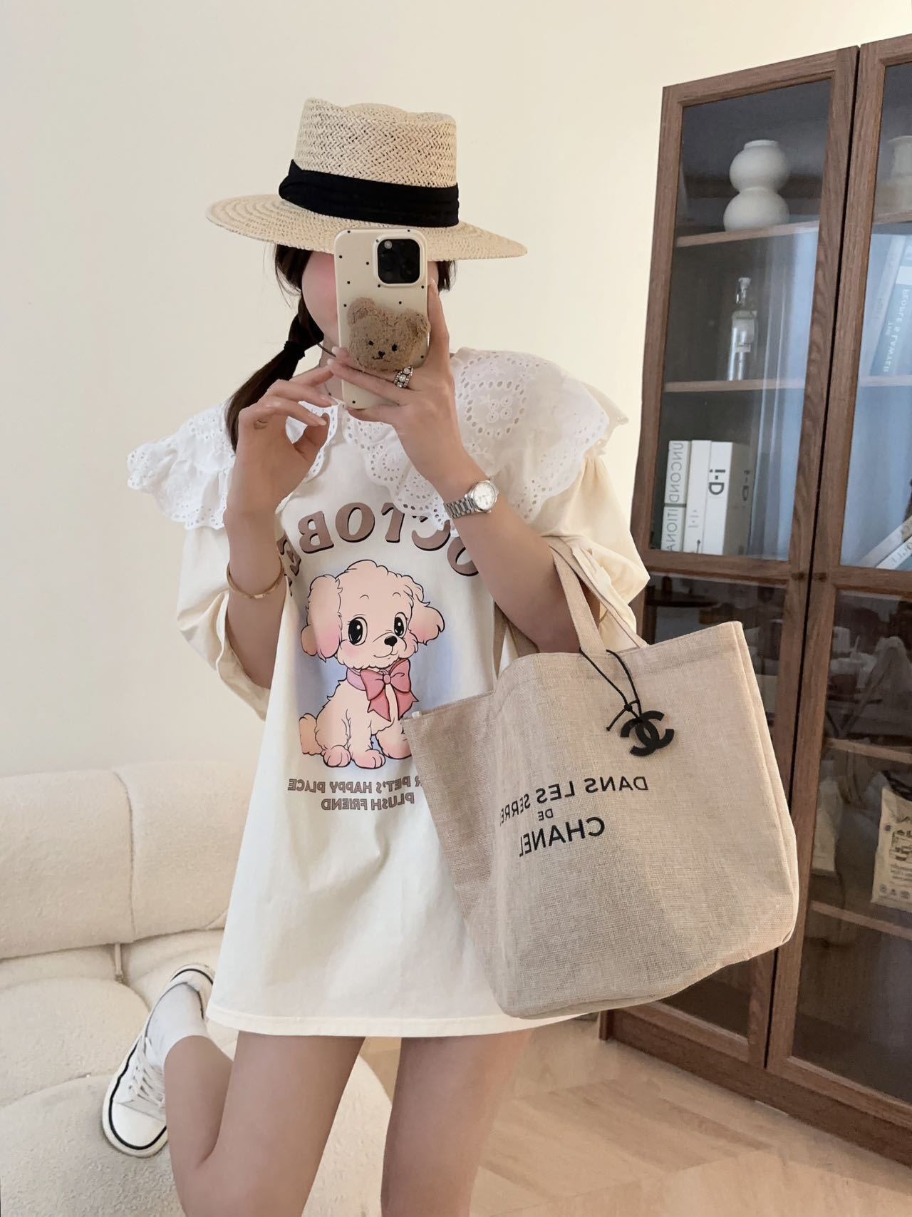 スウィート ワンちゃんロゴ 韓国系 ゆったりTシャツ半袖<S-4882>