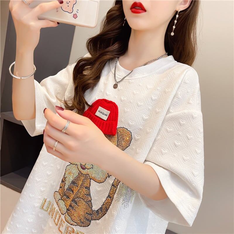 デザイン感 切り替え チャーミング プリント Tシャツ カットソー＜S-3401＞