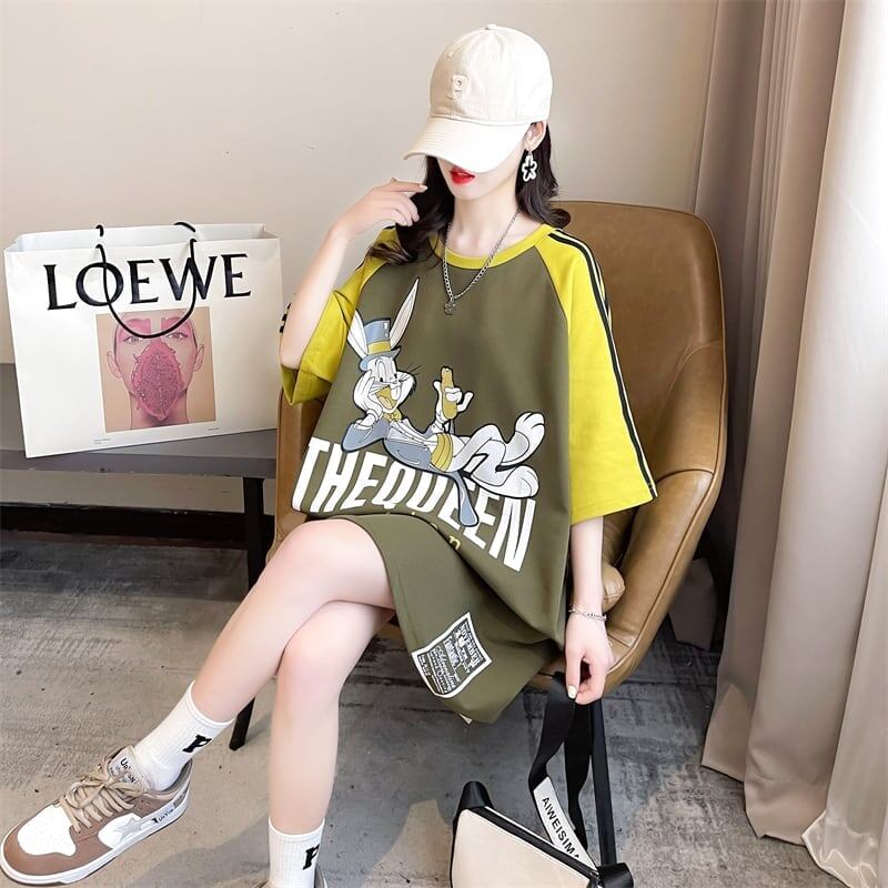 キュートなウサギのカラーブロック半袖Tシャツ<S-2989>